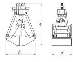 Чертеж двухчелюстного четырехканатного грейфера