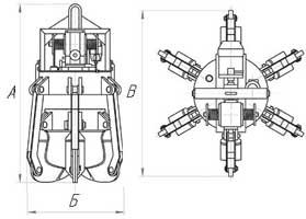 Чертеж многочелюстного моторного грейфера