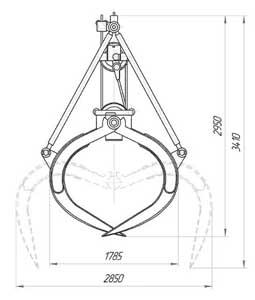 Чертеж двухканатного клещевого лесозахватывающего грейфера